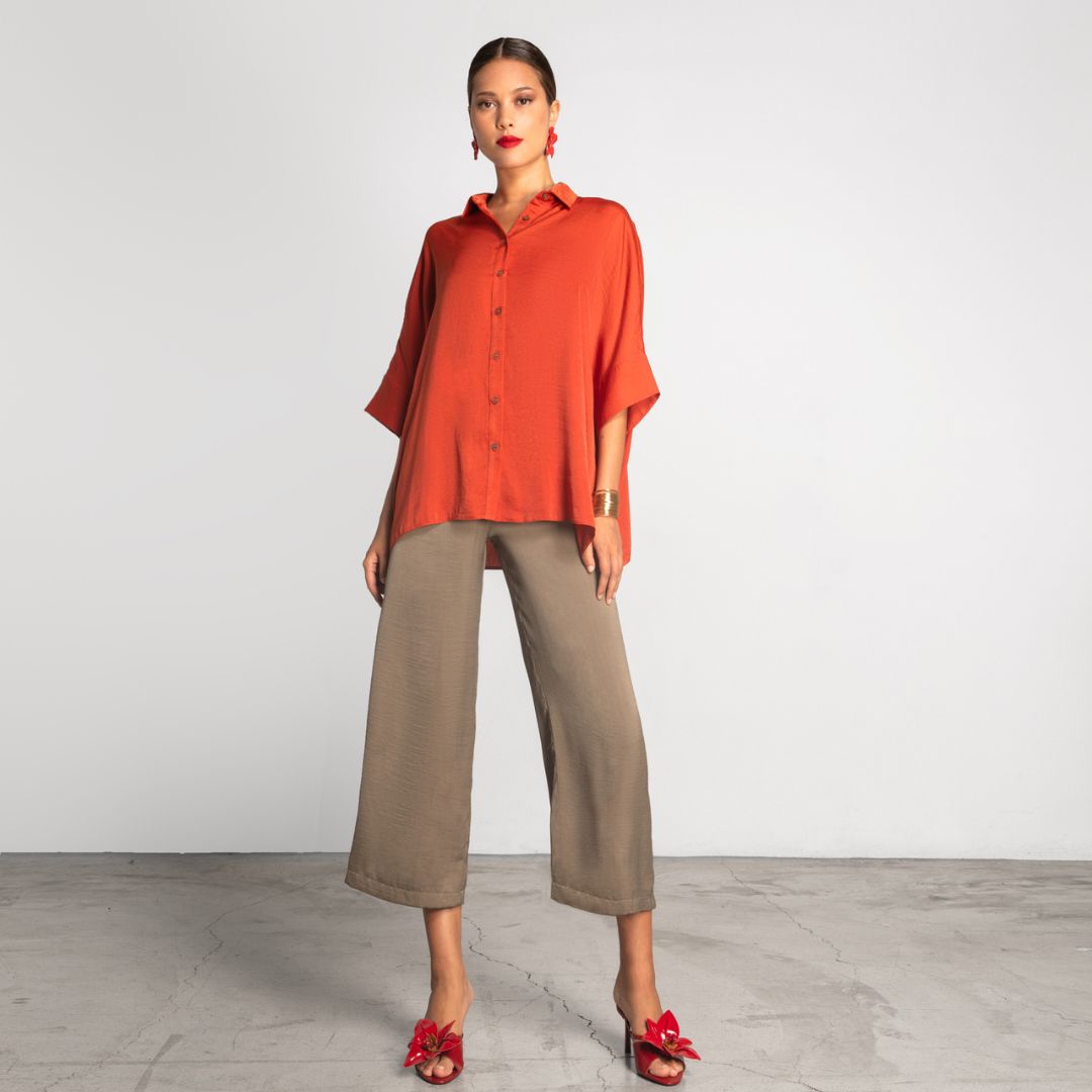 Moutaki Fluid Polyester Shirt, Wide Sleeve