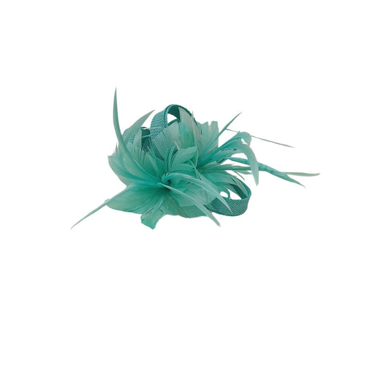 Alfinete floral com pena verde água