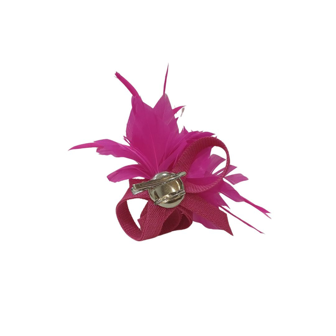 Alfinete floral com penas Rosa Vibrante4