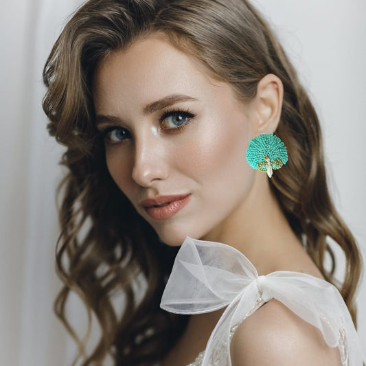 Brinco de festa-turqueza Rocaille com perola1