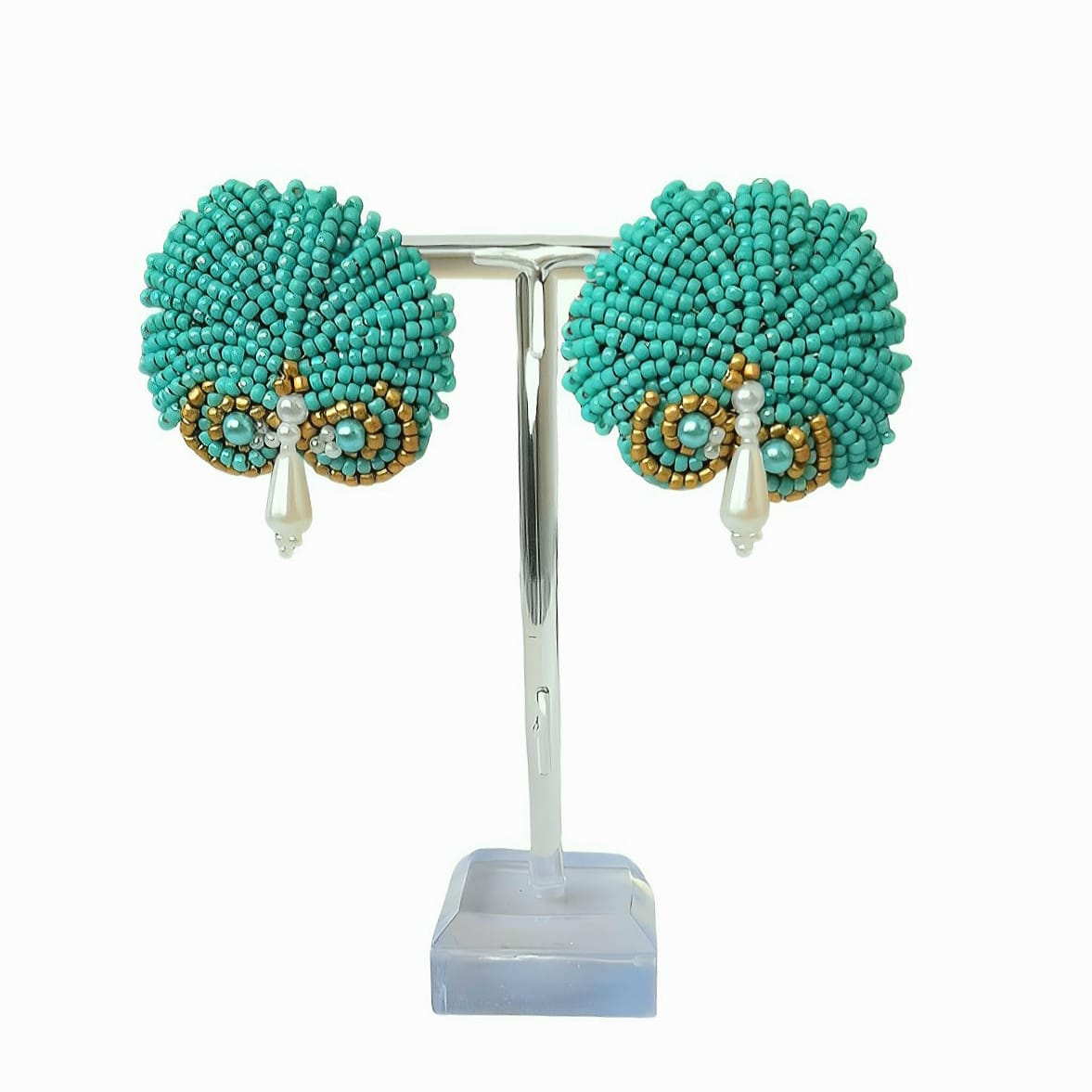 Brinco de festa-turqueza Rocaille com perola4