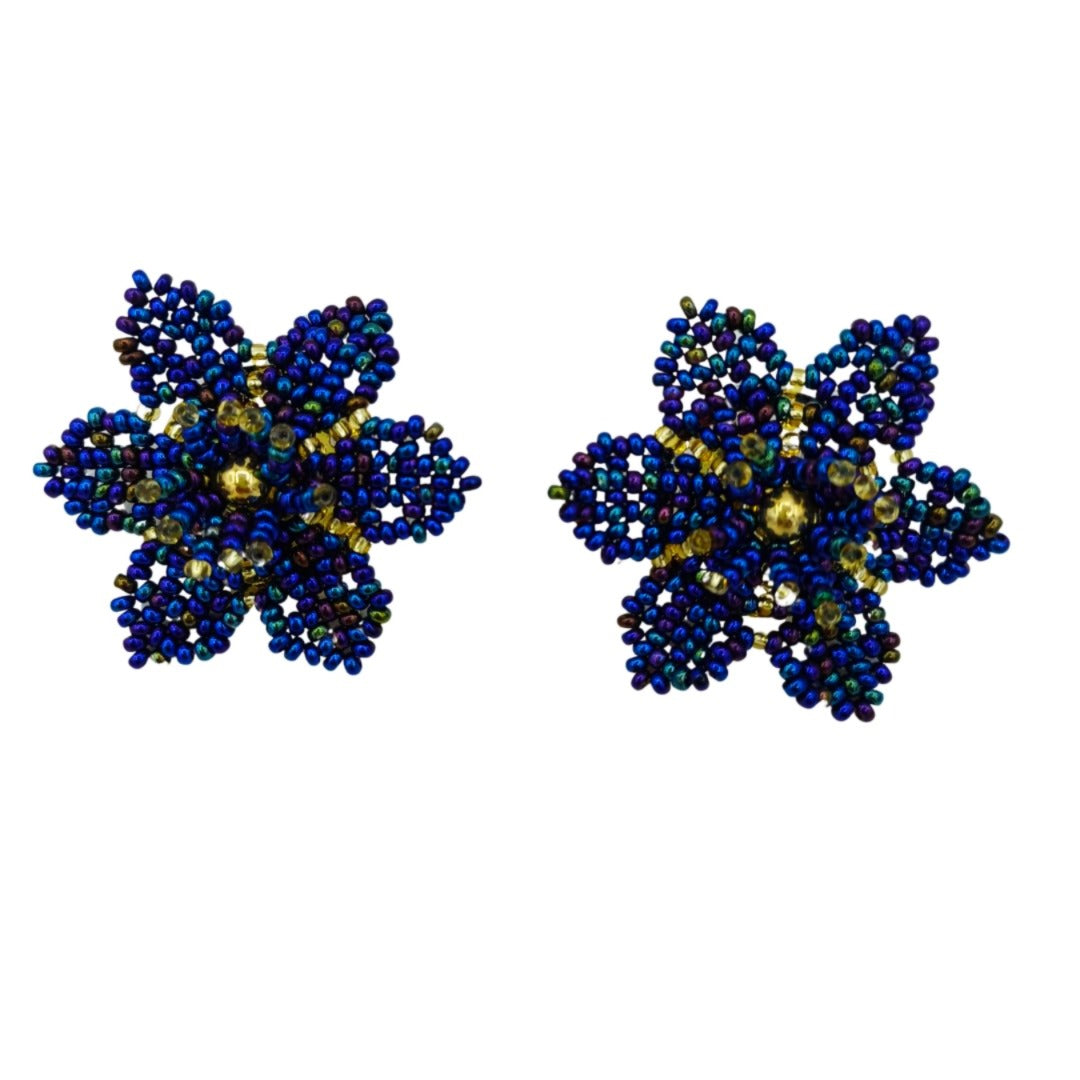 Brincos Flor Artesanais Colombianos-Azuis4