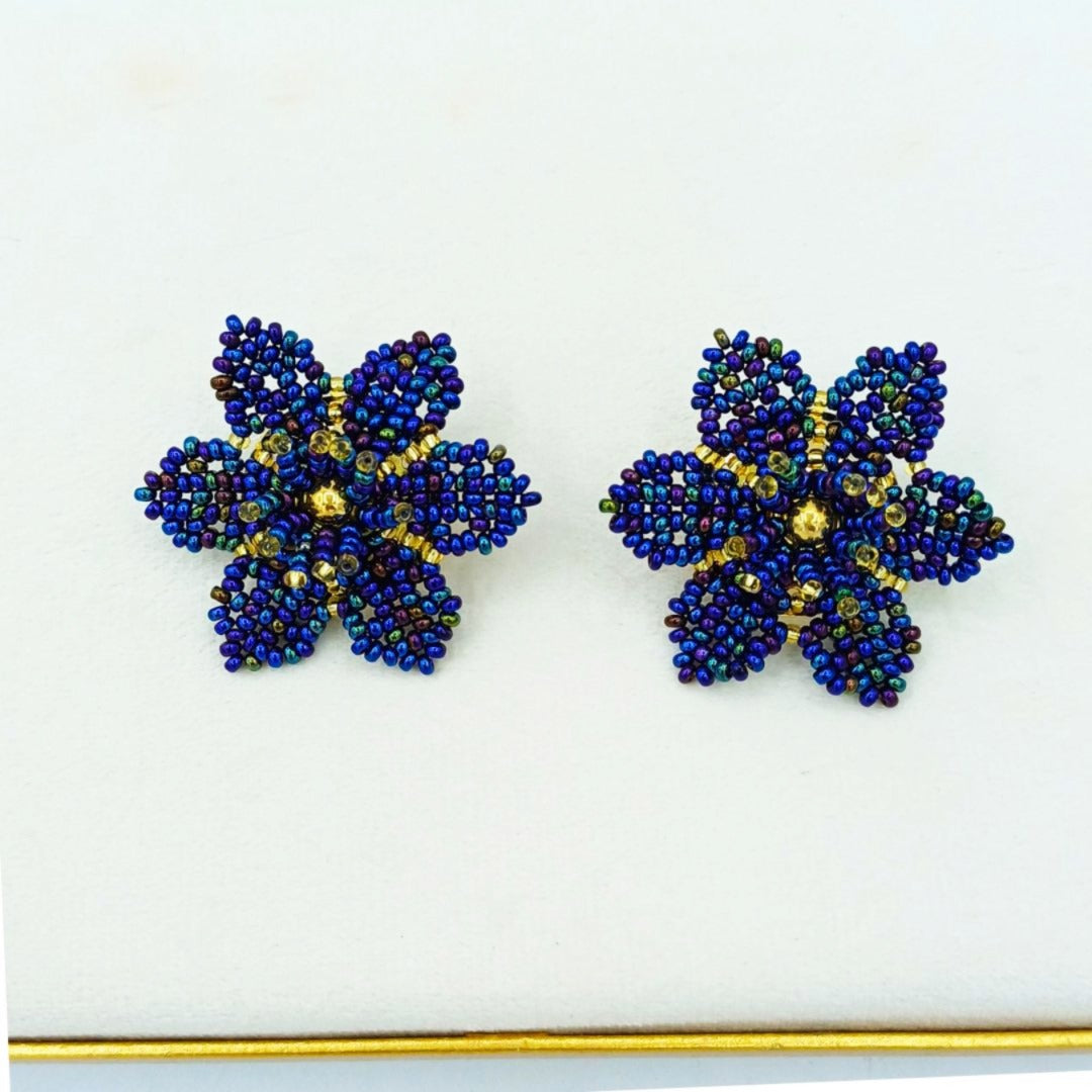 Brincos Flor Artesanais Colombianos-Azuis5