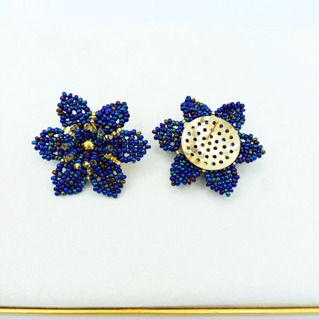 Brincos Flor Artesanais Colombianos-Azuis6