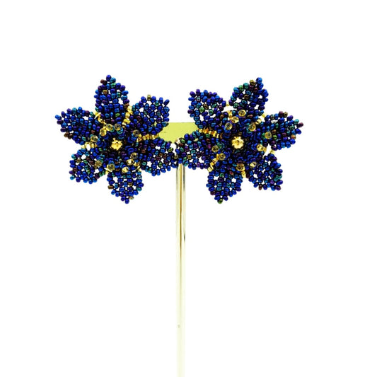 Brincos Flor Artesanais Colombianos-Azuis7