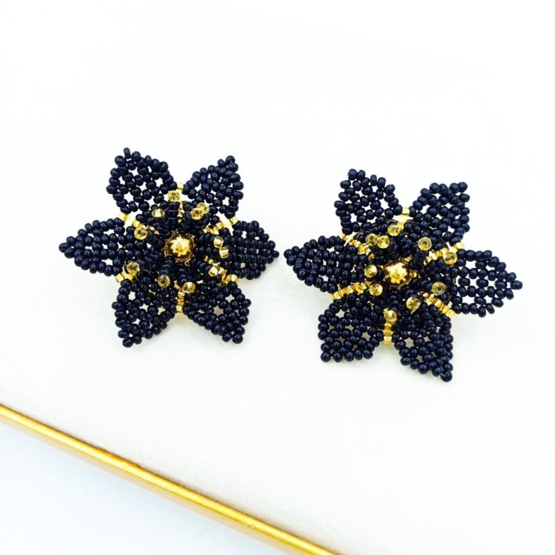 Brincos Flor Artesanais Colombianos-Pretos4
