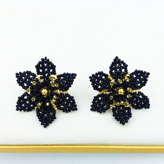 Brincos Flor Artesanais Colombianos-Pretos5