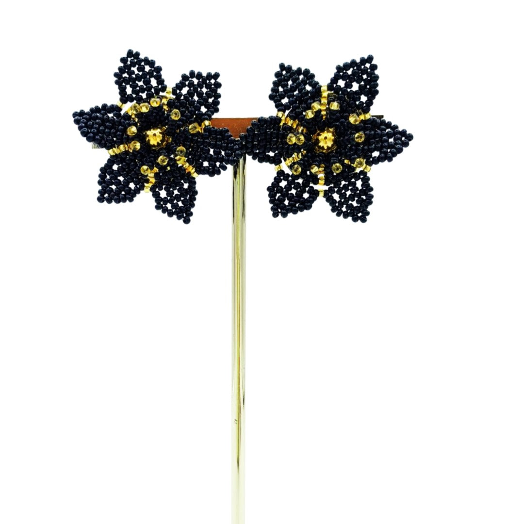 Brincos Flor Artesanais Colombianos-Pretos6