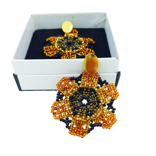 Brincos Flor Artesanais Colombianos-ambar,preto,dourado1