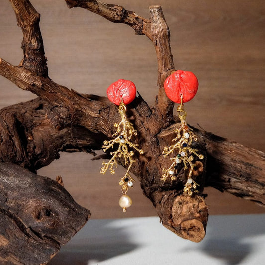 Brincos Ramos dourados com Perola