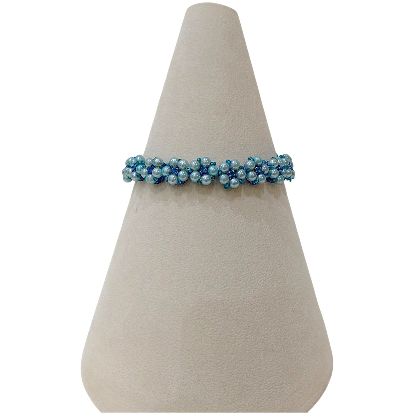 Choker artesanal Iluztro em pérolas azuis e cristais – gargantilha ajustável exclusiva