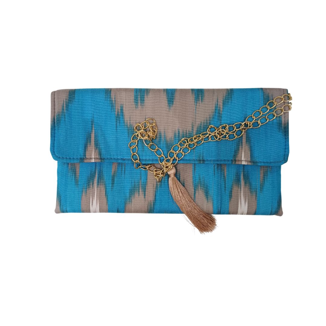 Clutch Ikat Azul e bege1
