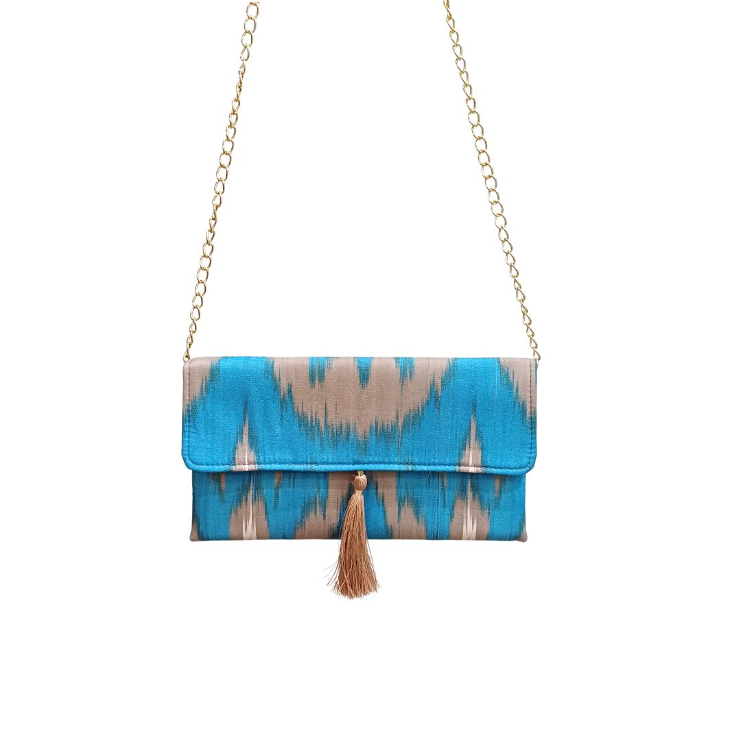 Clutch Ikat Azul e bege2