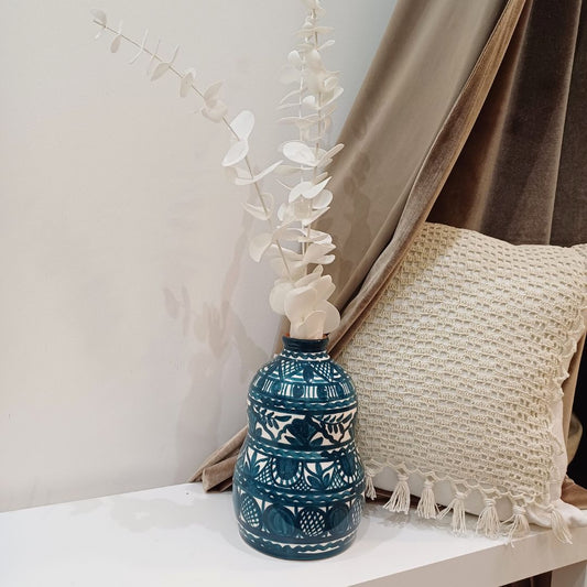 Jarra em cerâmica pintada à mão verde petróleo1