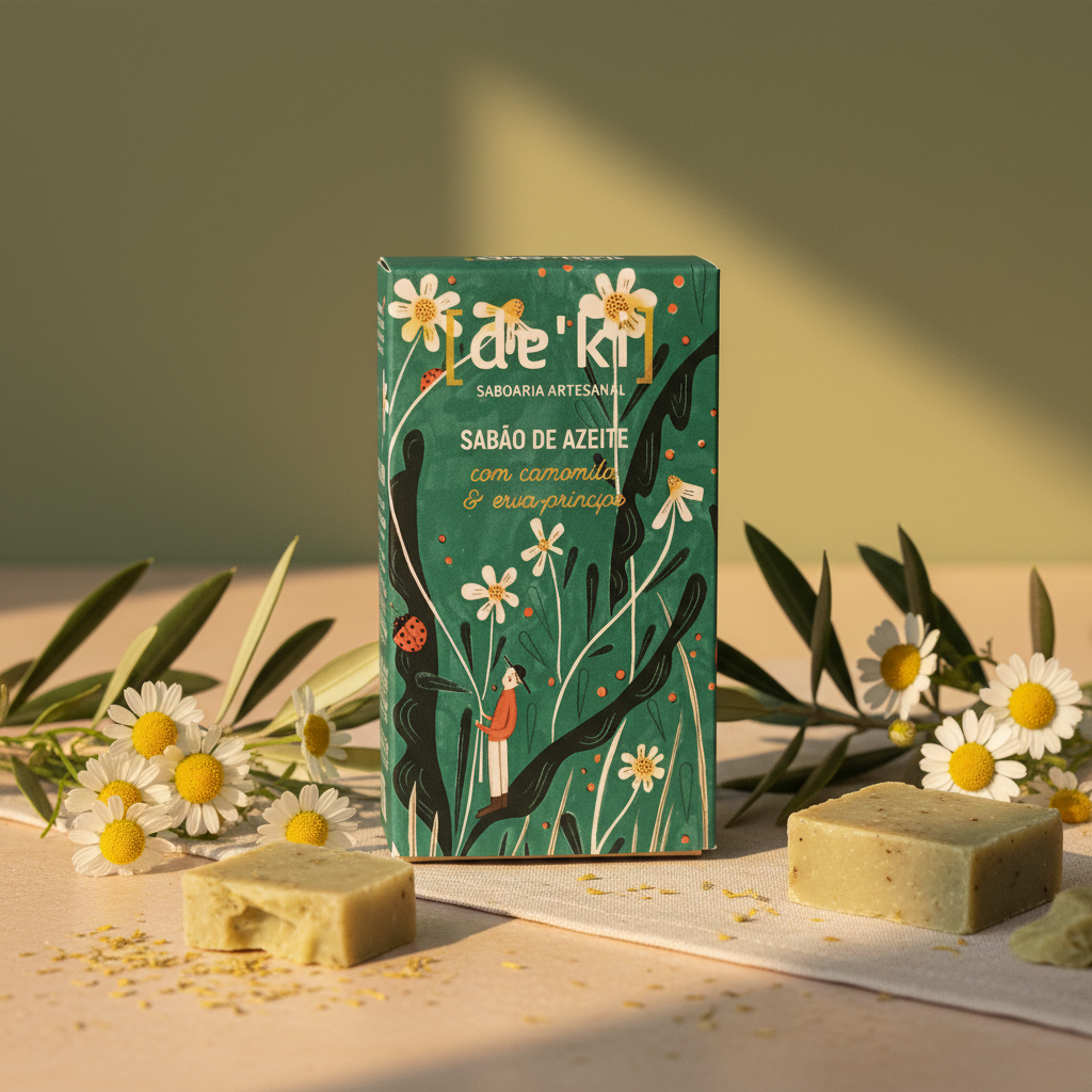 Commercial image for artisanal chamomile and olive oil soap