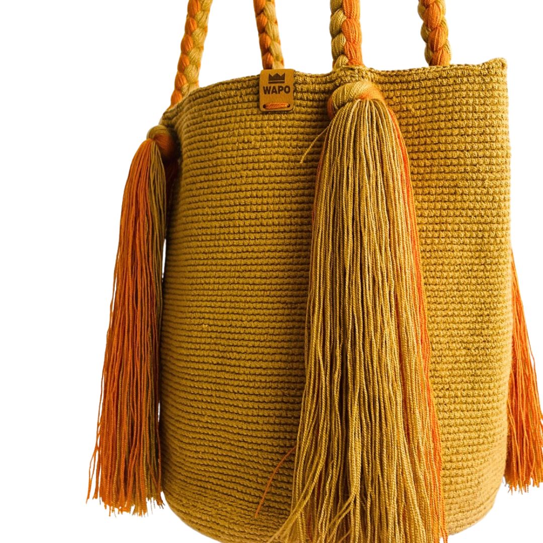 Saco wayuu Classica com Alças Trançadas e franjas longas5