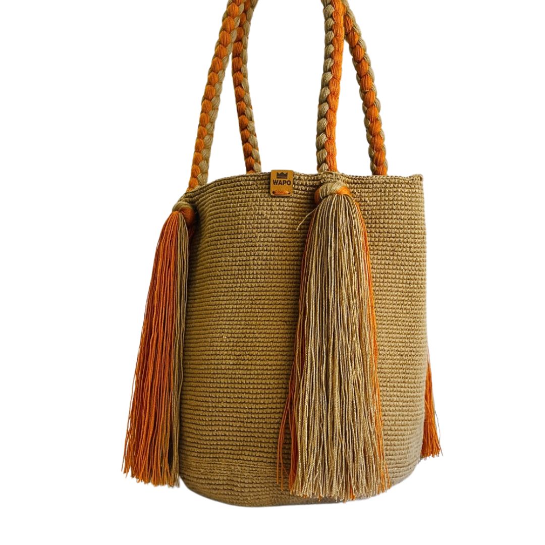 Saco wayuu Classica com Alças Trançadas e franjas longas6