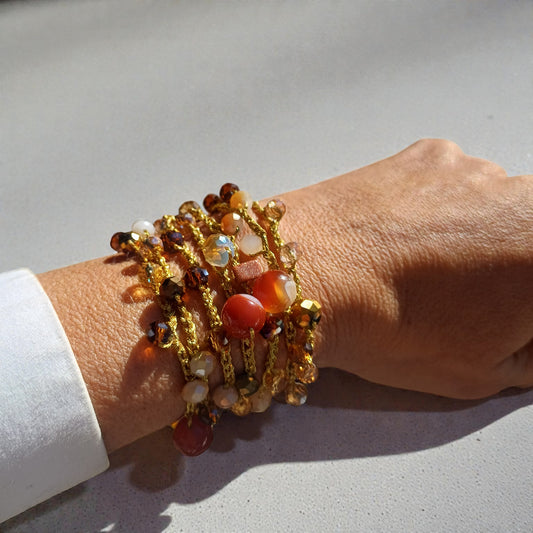 Pulseira/Colar Mil Voltas com Cristais e Pedras