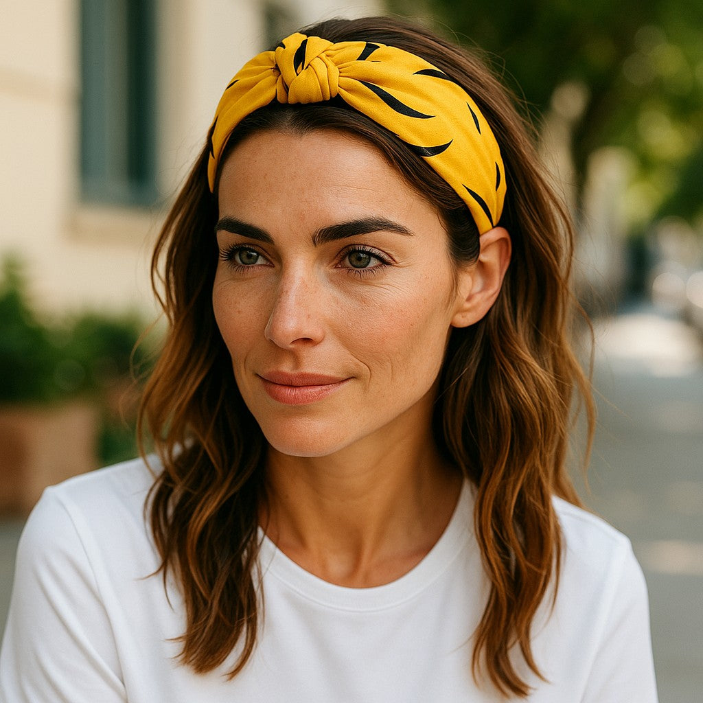 Printed Yellow Silk Headband