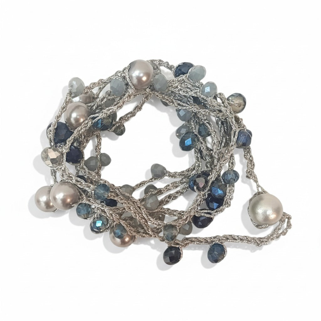 Pulseira/Colar Mil Voltas Prata & Azul