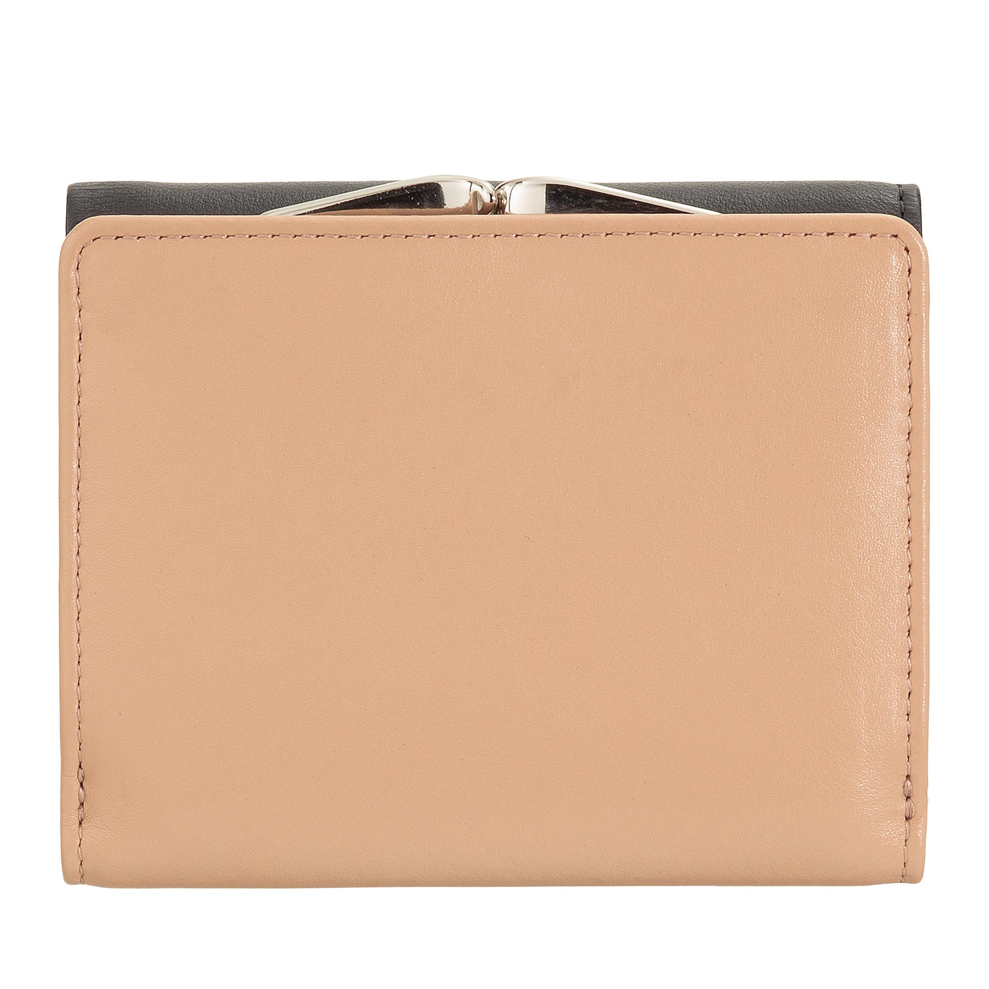 Carteira de Pele Preta e Bege com Fecho de Mola-DUDU