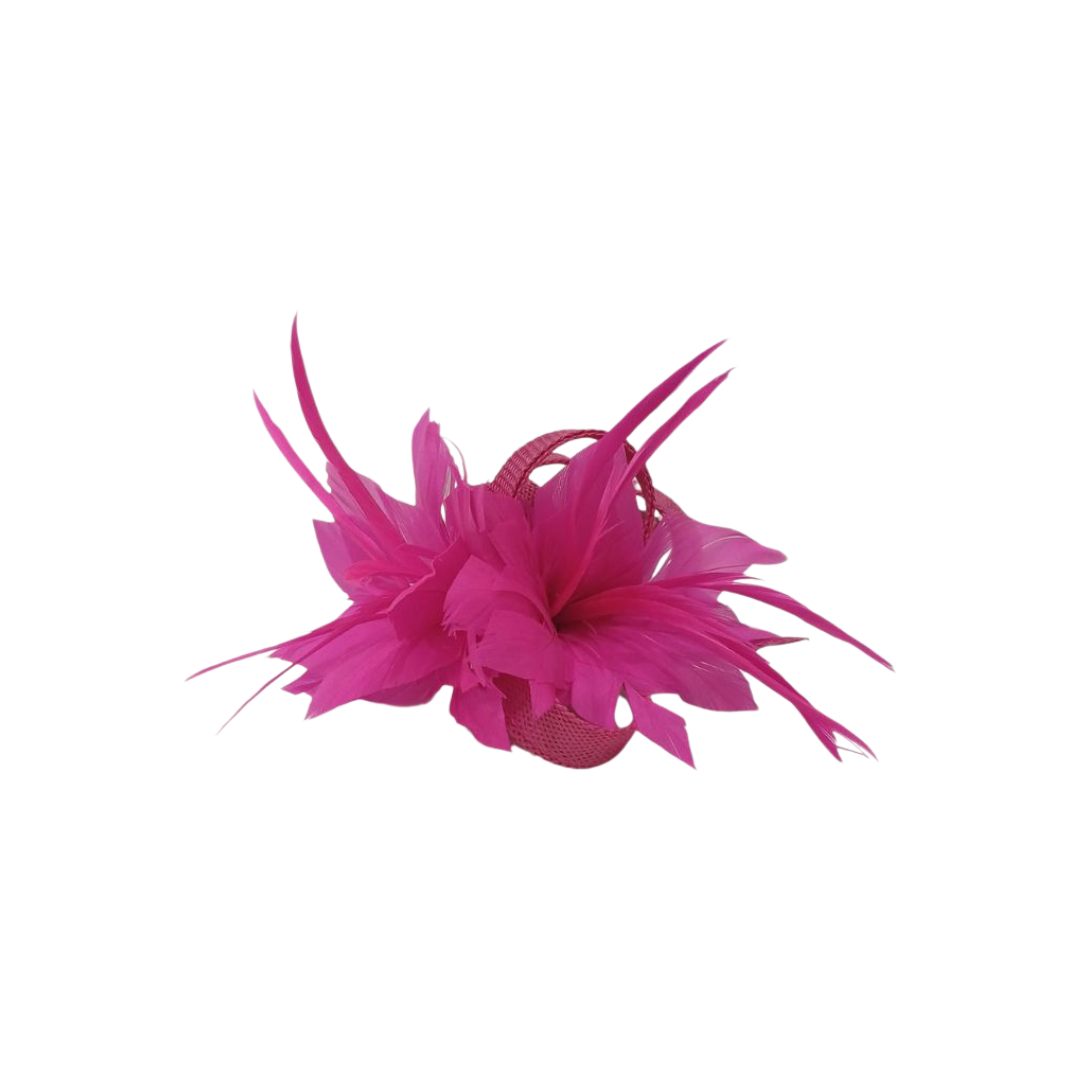 Alfinete Floral com Penas – Rosa Vibrante