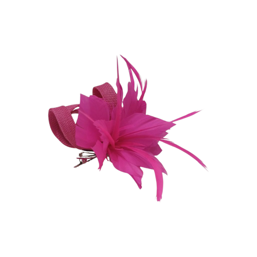Broche floral con plumas – Rosa vibrante
