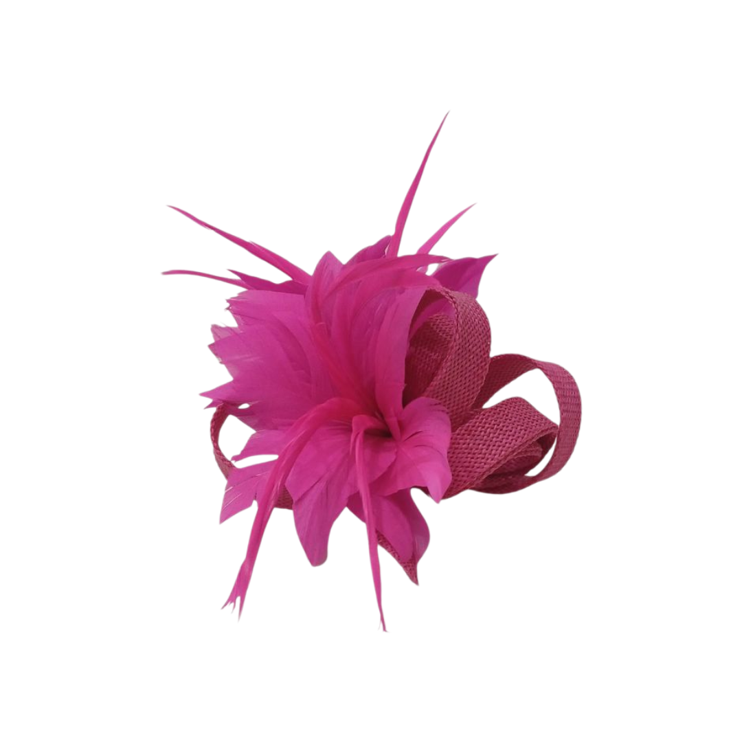 Alfinete Floral com Penas – Rosa Vibrante