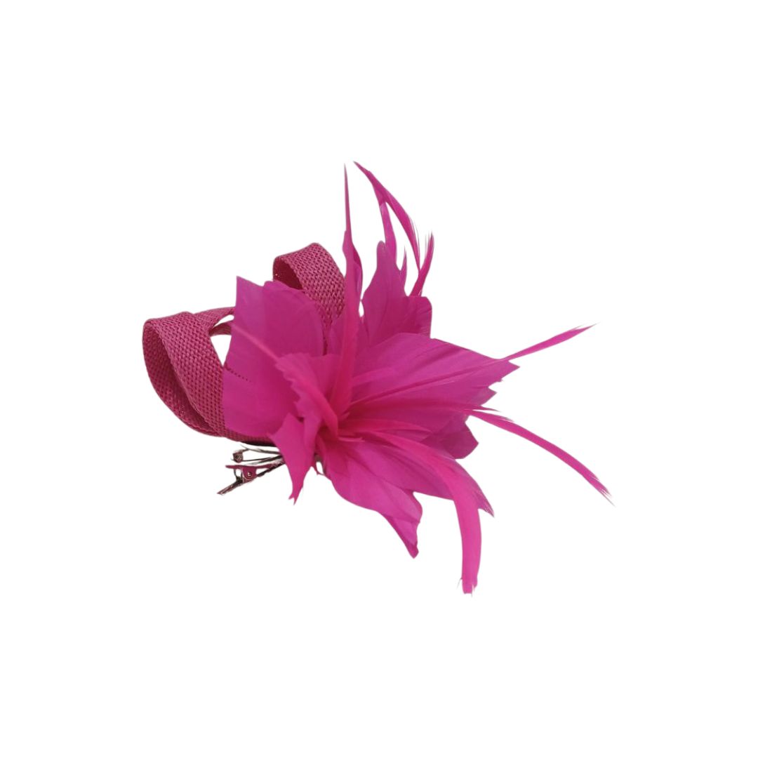 Alfinete Floral com Penas – Rosa Vibrante