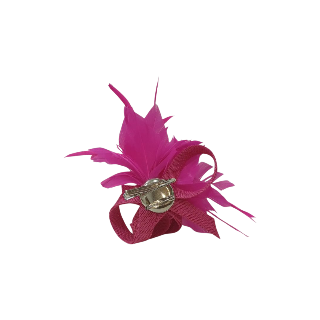 Alfinete Floral com Penas – Rosa Vibrante