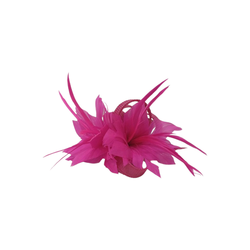 Alfinete Floral com Penas – Rosa Vibrante