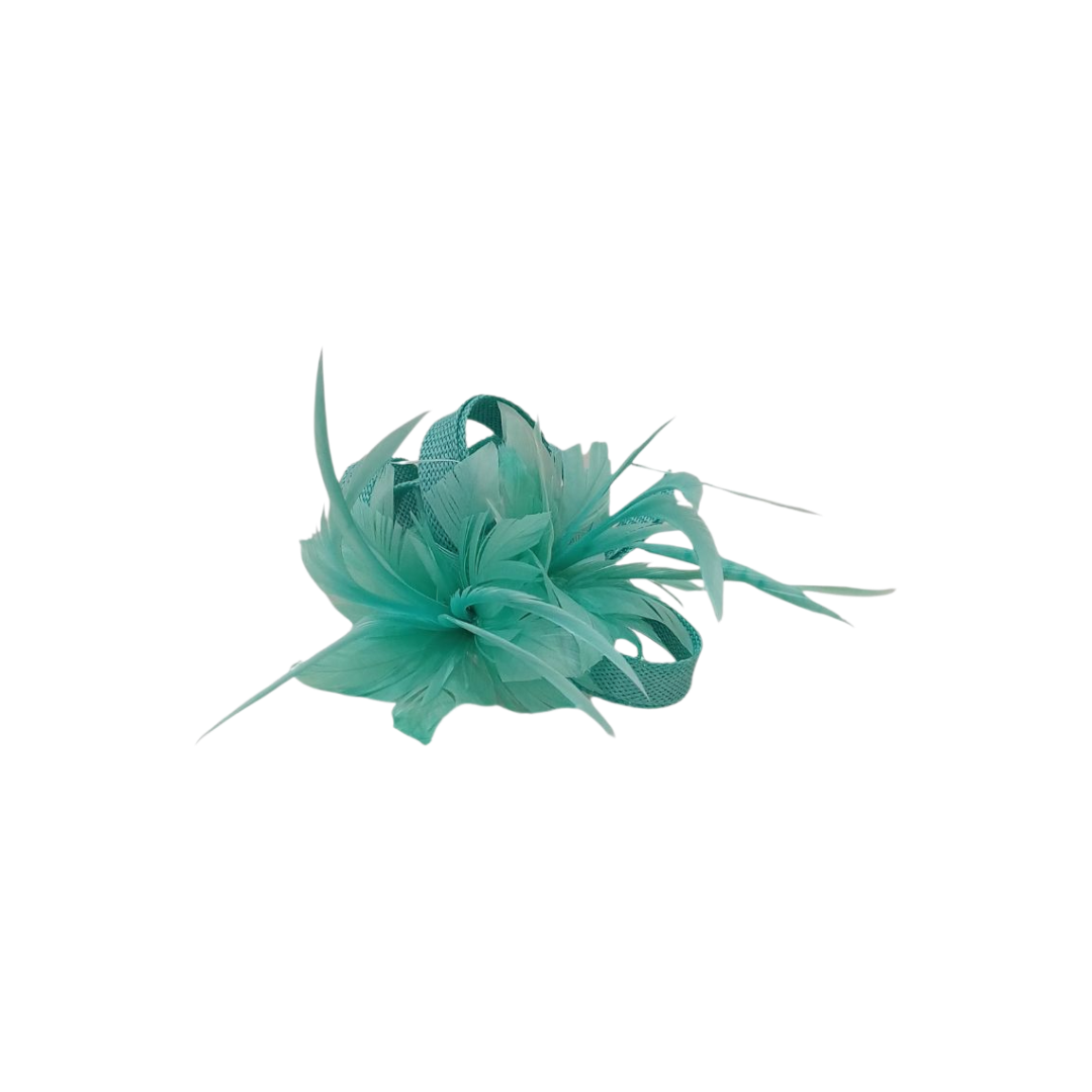 Alfinete Floral com Penas – Verde Água