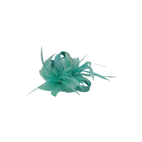 Broche floral con plumas – Verde agua