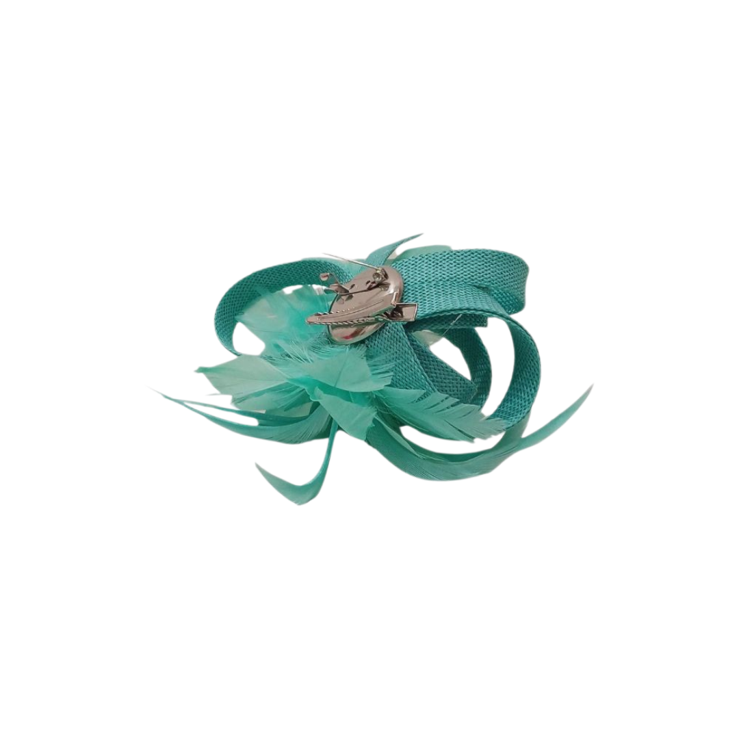 Alfinete Floral com Penas – Verde Água