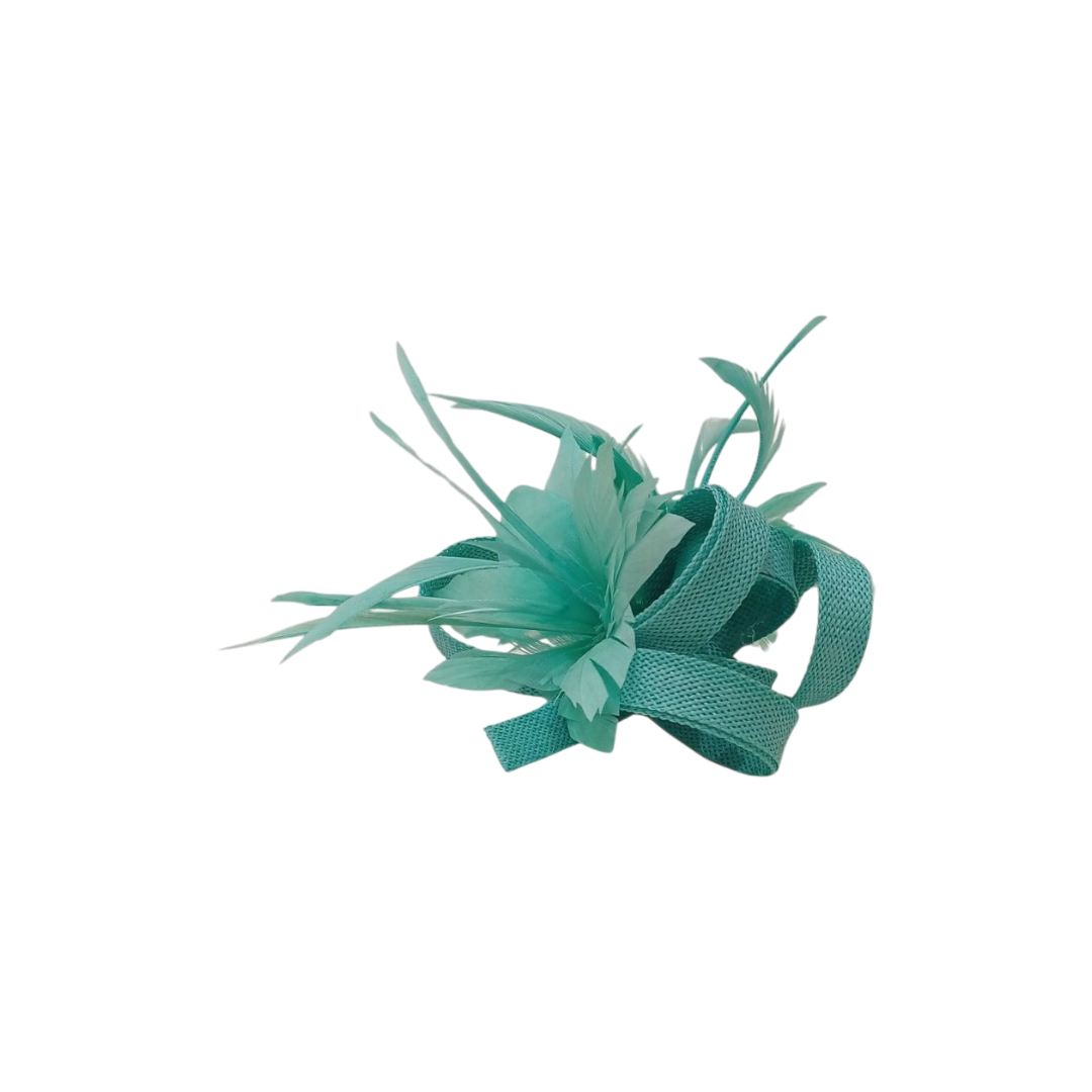 Alfinete Floral com Penas – Verde Água
