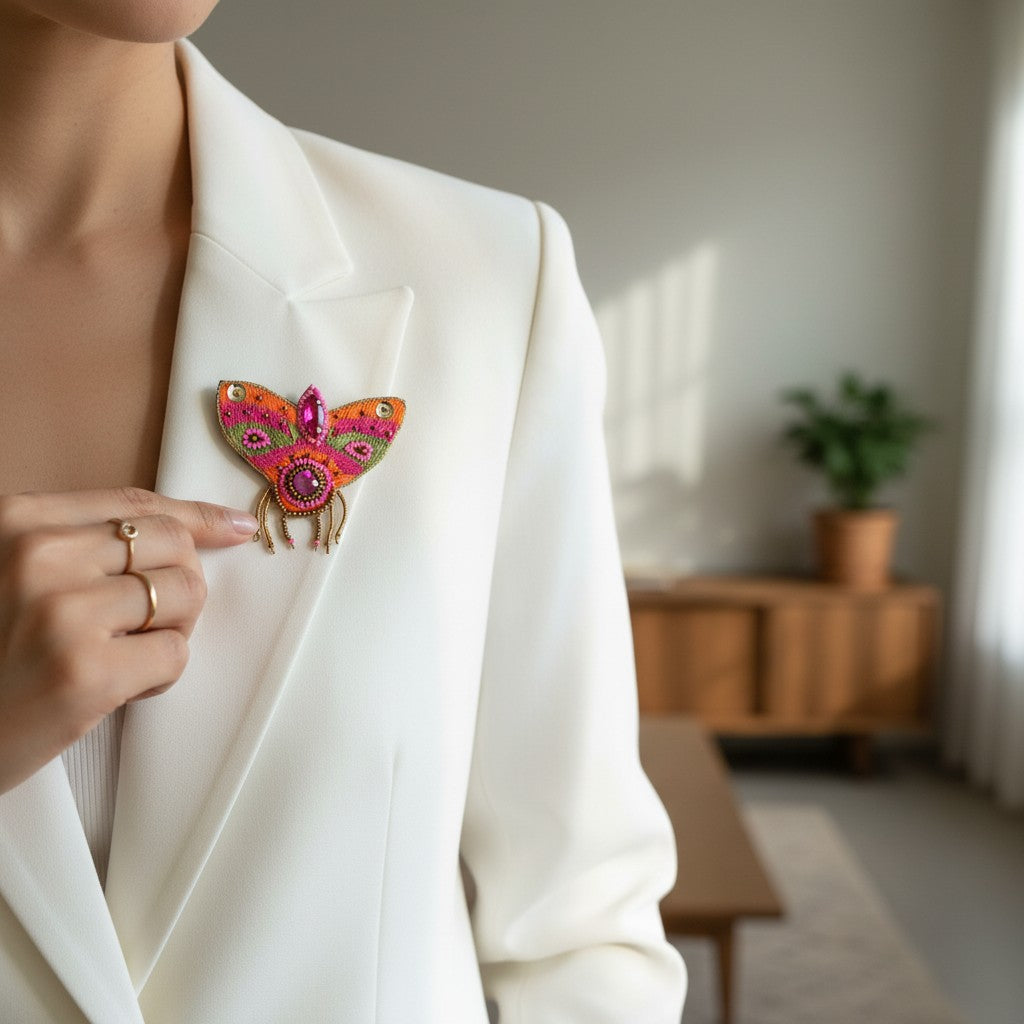 Alfinete Latido em missanga borboleta com cristais