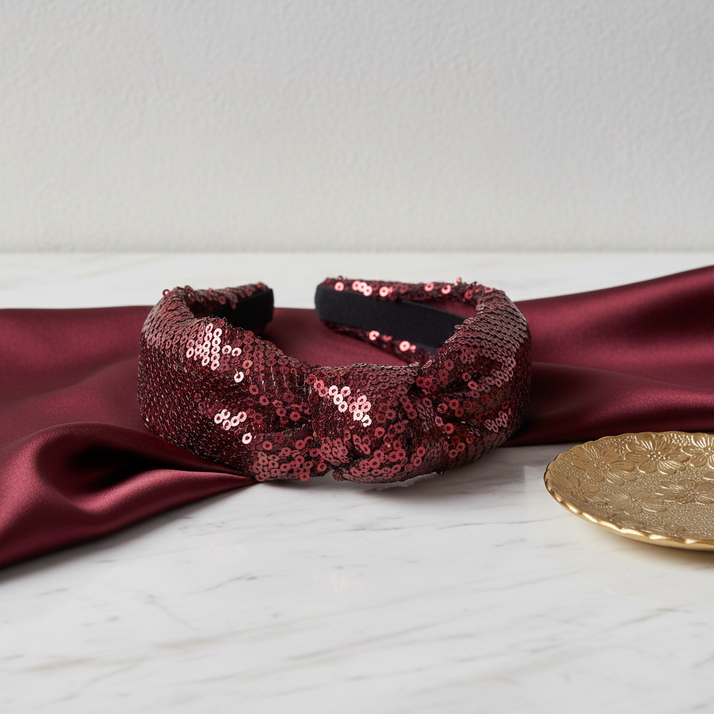 Bandelete bordeaux com lantejoulas-Brilho e Elegância