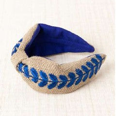 Bandolete Latido em algodão bordado bege e azul