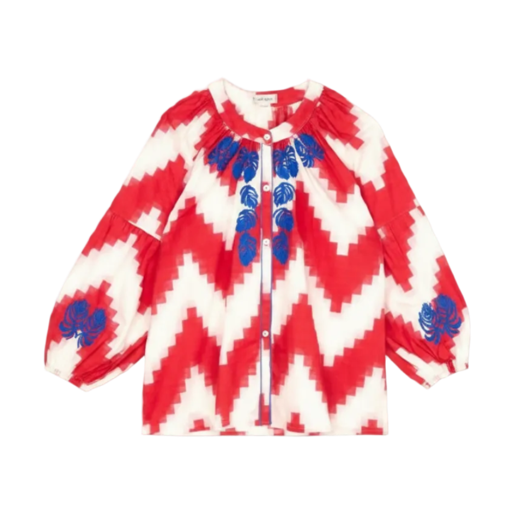 Packshot - Blusa Ikat Vermelho, Azul e Branco