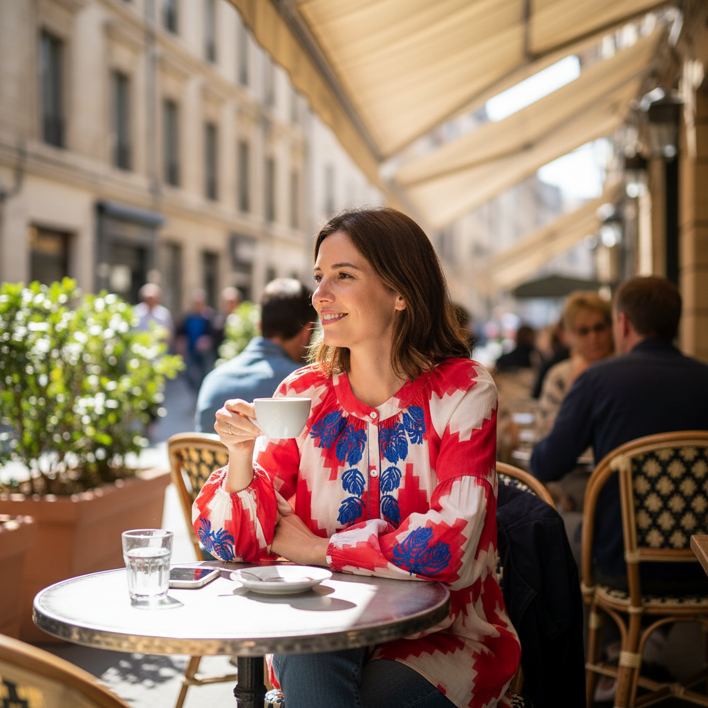 UGC - Blusa Ikat em Momento Luminoso no Café