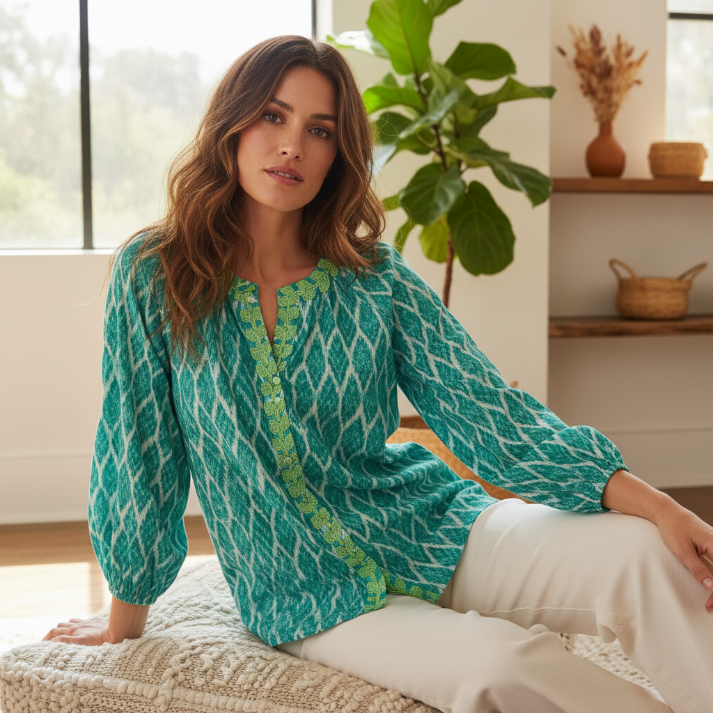 Lifestyle - Blusa Ikat Turquesa Boho