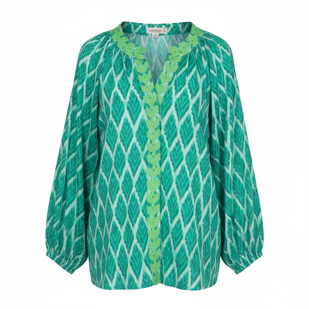 Packshot - Blusa Ikat Verde com Acabamentos Verde Alface