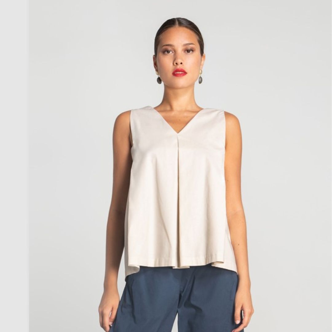 Blusa Moutaki em Algodão com elastano, sem mangas e decote em V