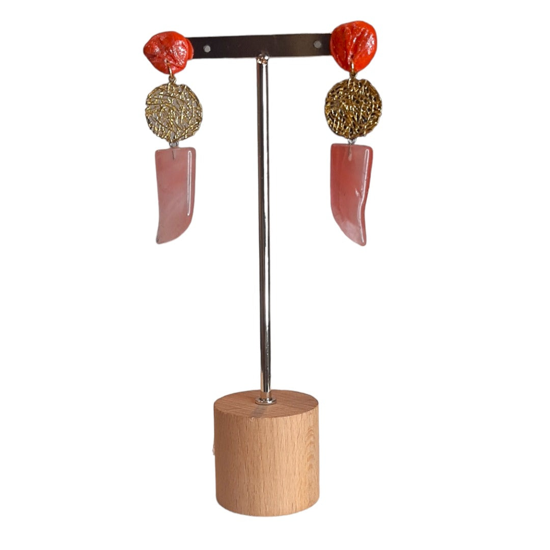 Brincos Artesanais com Pedra Natural e Latão