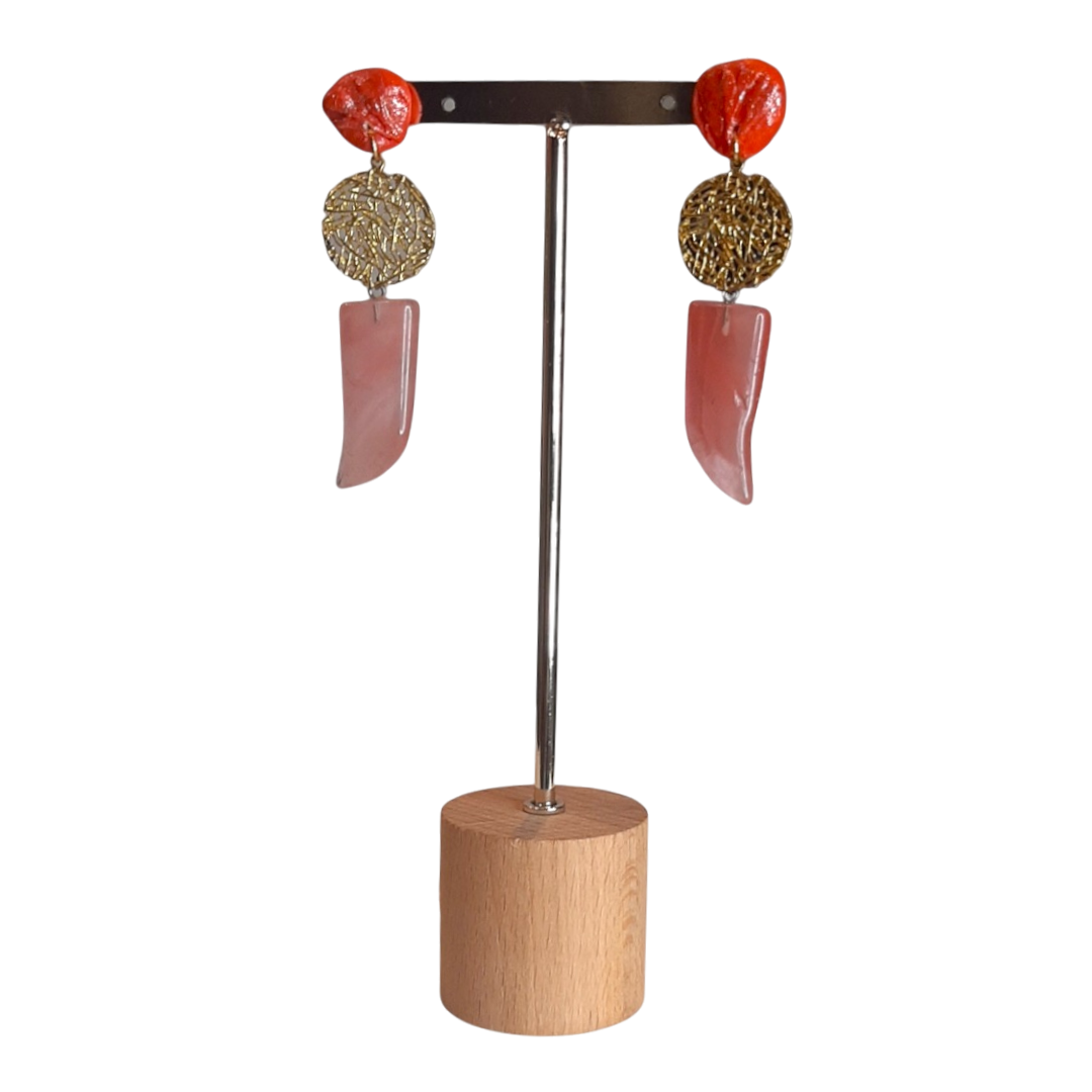 Brincos Artesanais com Pedra Natural e Latão