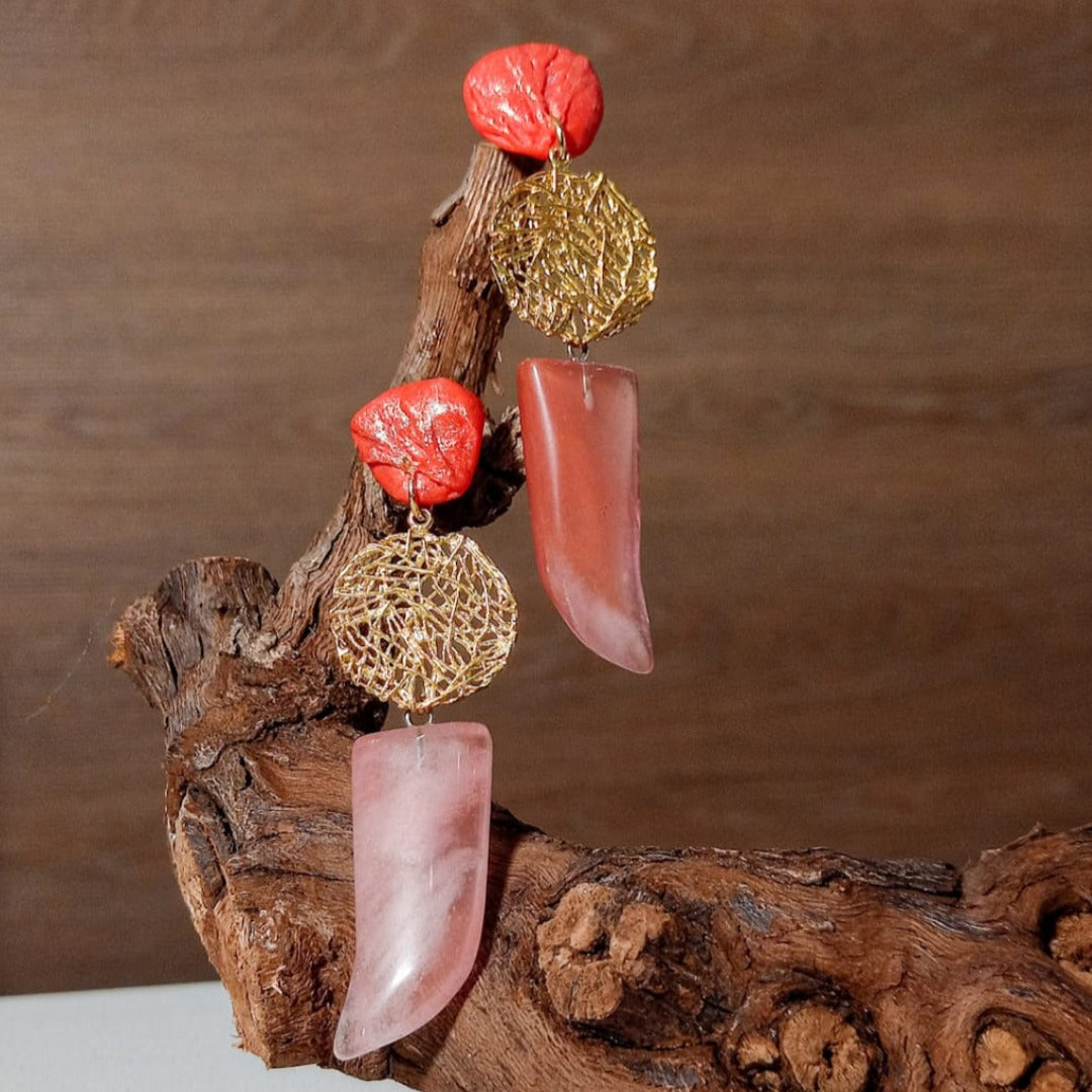 Brincos Artesanais com Pedra Natural e Latão
