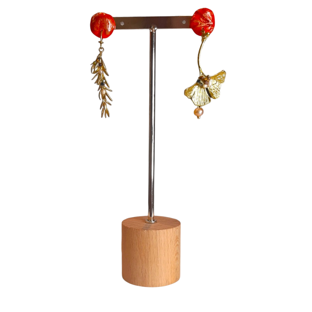 Brincos Assimétricos Artesanais - Natureza Dourada