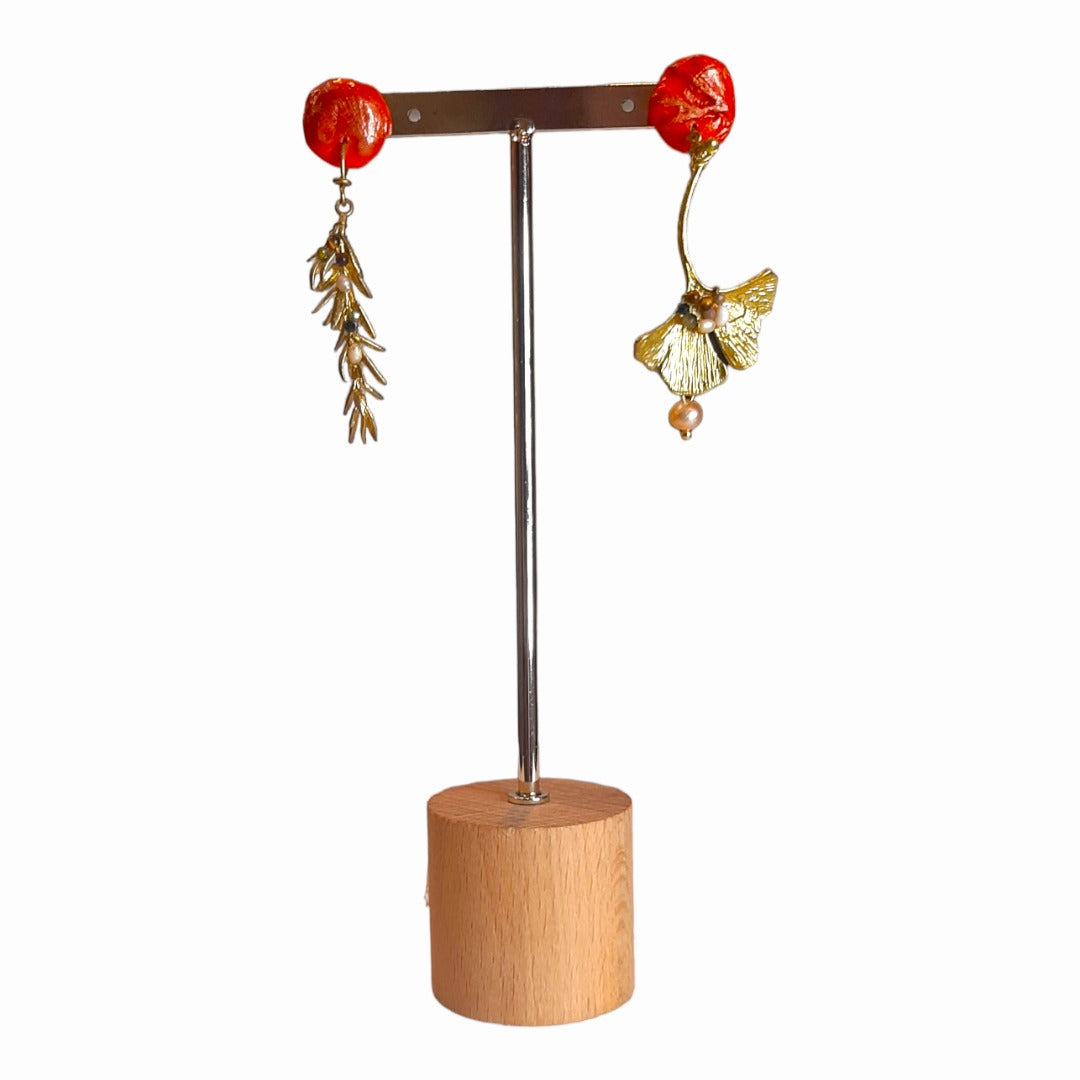 Brincos Assimétricos Artesanais - Natureza Dourada