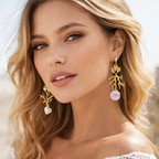 Pendientes florales asimétricos con perla y piedra