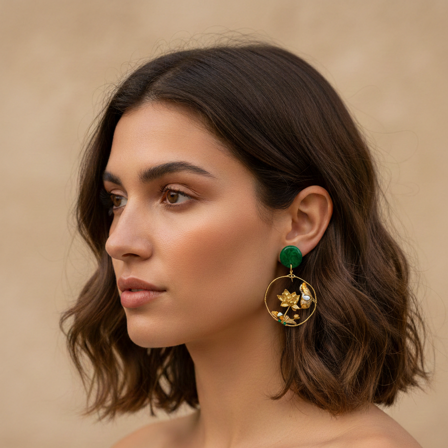 Brincos Assimétricos Natureza Dourada